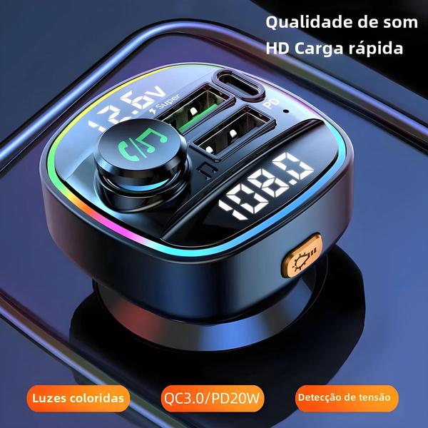 Imagem de Transmissor FM Bluetooth 5.0 com Carregamento Rápido USB 22.5W - Kit Veicular MP3 Player