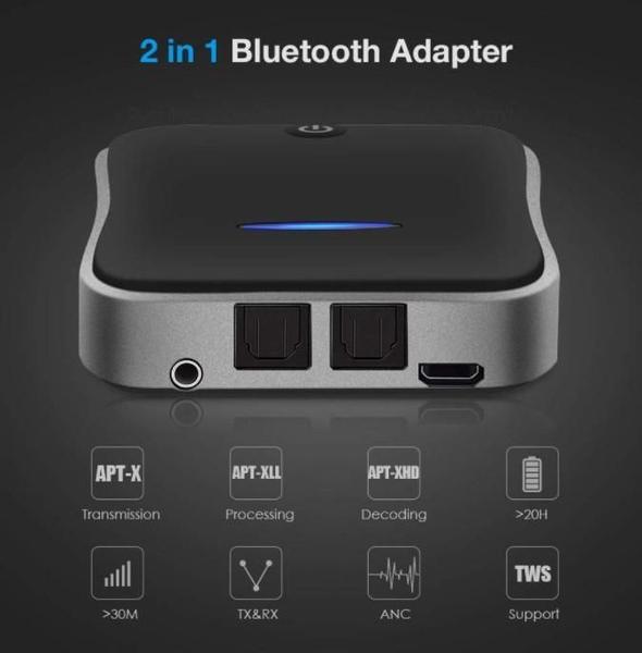 Imagem de Transmissor Receptor Áudio Bluetooth 5.0 Aptx Hd Óptico 3.5