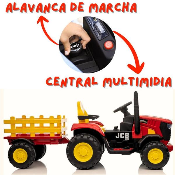 Imagem de Trator Elétrico Infantil EcoPower 12V Vermelho Amarelo Som