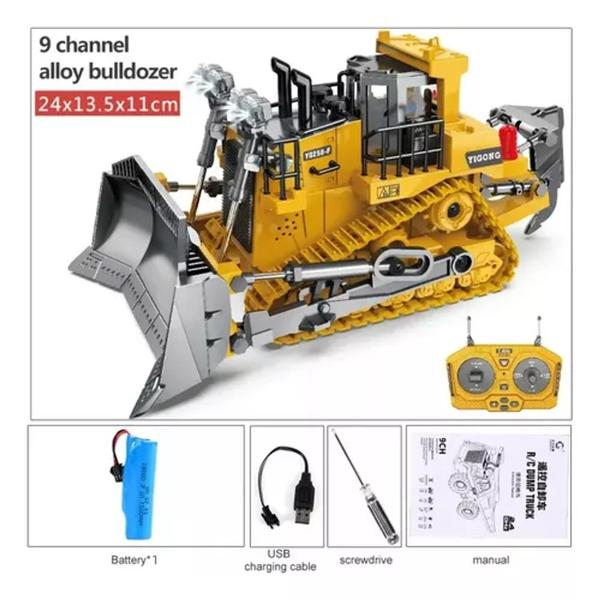 Imagem de Trator Esteira Controle Remoto 9 Funções Recarregável Cor Amarelo