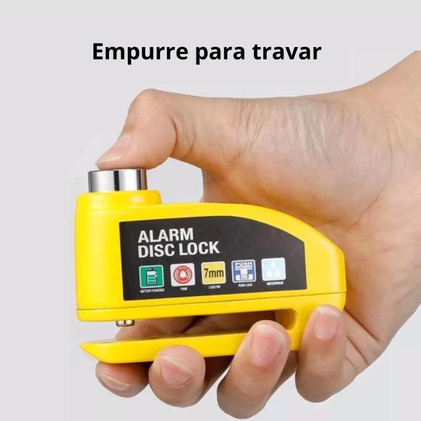 Imagem de Trava Antifurto Cadeado P/ Moto C/ Alarme Sonoro Freio Disco Amarelo Á Prova Dágua