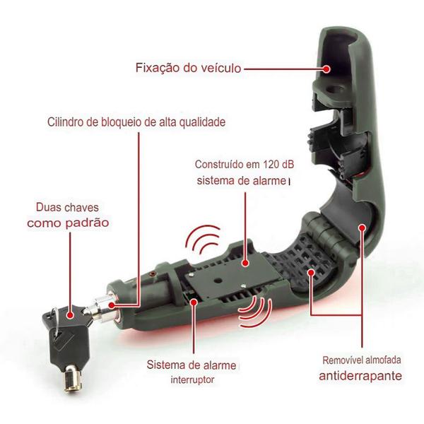 Imagem de Trava Antifurto Tranca Segurança Guidão Moto Scooter Resistente À Água Alarme 120 Db - Luatek