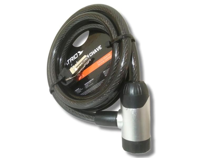 Imagem de Trava cabo cadeado corrente moto bike 12mm 1,5m 2 ch c/ suporte preta fume atrio bi219