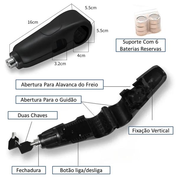 Imagem de Trava Cadeado Tranca Para Manete e Guidão de Motocicleta Moto Alarme de 120dB Segurança  LKBL31
