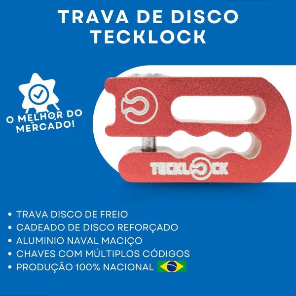 Imagem de Trava De Disco Moto Cadeado Segurança Dispositivo de Proteção Universal Anti-furto TeckLock Vermelha