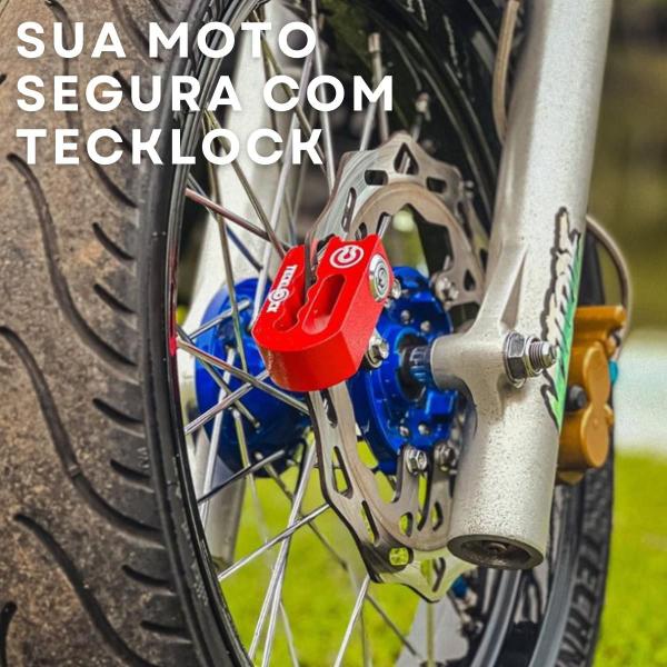 Imagem de Trava De Disco Moto Cadeado Segurança Dispositivo de Proteção Universal Anti-furto TeckLock Vermelha