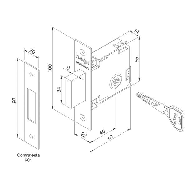 Imagem de Trava de Segurança Tetra Chave Auxiliar 601 Roseta Quadrada 529 Inox Polido 40mm Haga