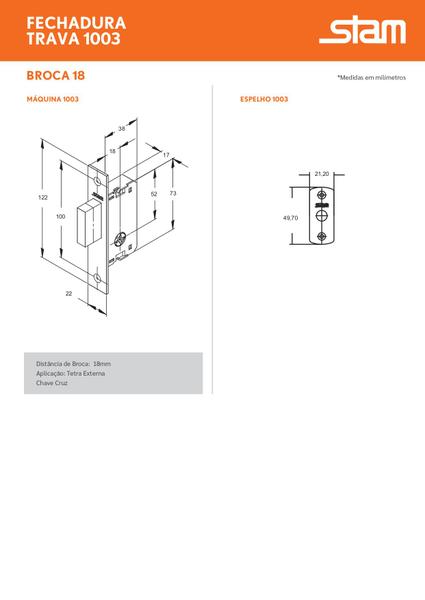 Imagem de Trava Fechadura Auxiliar Tetra 1003 Stam ESP INOX 4 Chaves