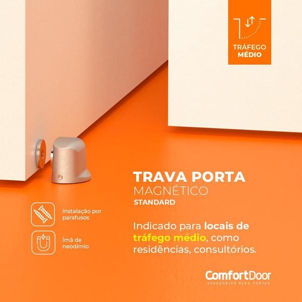 Imagem de Trava Porta Magnético Escovado Adesivo 3M Comfortdoor