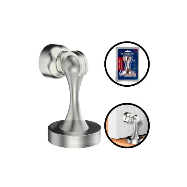 Trava Porta Magnético Piso Parede Eco inox Escovado - Soprano Imagem de Trava Porta Magnético Piso Parede Eco inox Escovado