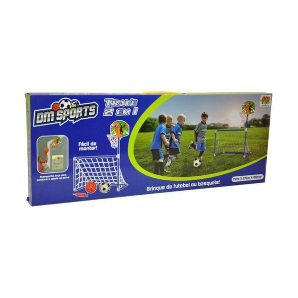 Imagem de Trave 2 em 1 Futebol Golzinho e Cesta Basquete com Bomba Bola DM Toys DMT5936