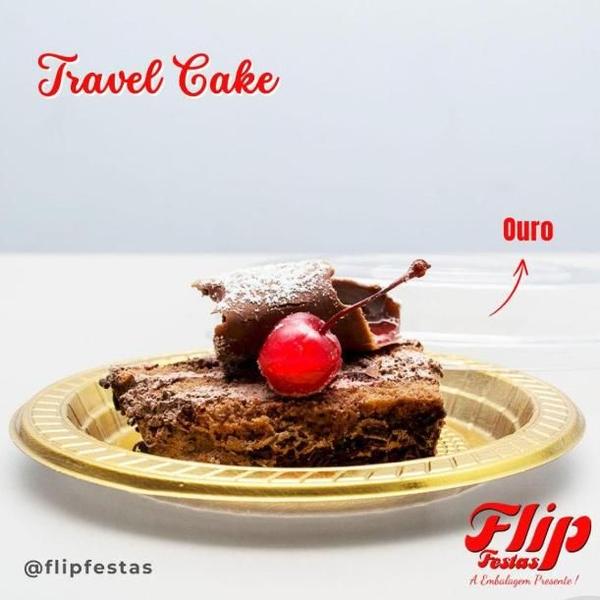 Imagem de Travel Cake Transparente com Base Dourada 15cm  Ideal para transporte de bolo