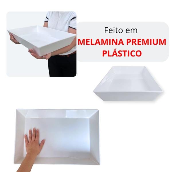 Imagem de Travessa 44,7 Cm Retangular Funda para Buffet Restaurante Profissional Melamina Premium Branca  Bestfer 