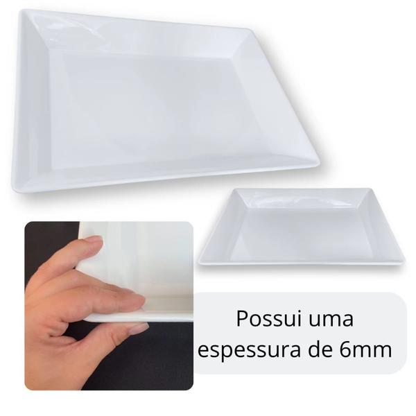 Imagem de Travessa 49 Cm Retangular Funda para Buffet Restaurante Profissional Melamina Premium Branca  Bestfer 