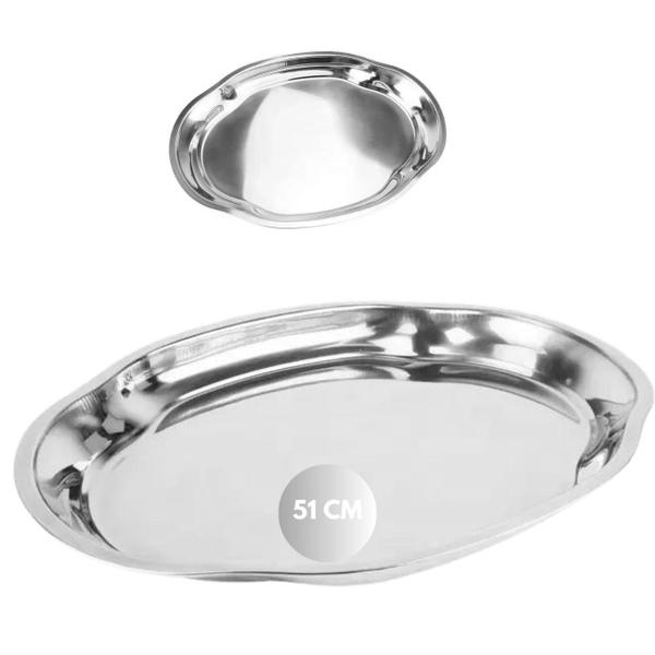 Imagem de Travessa Baixela Oval Aço Inox Reforçado Funda 51cm Grande