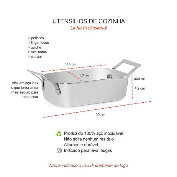 Imagem de Travessa Mini 440ml Alça Inox Couvert Servir Entradas Buffet 4un