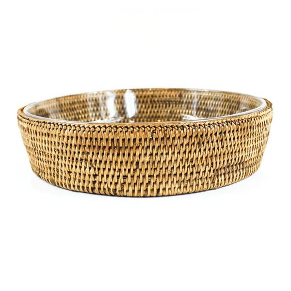 Travessa Refratária Maya Redonda Com Suporte Rattan 28Cm - Natural Home Imagem de Travessa Refratária Maya Redonda Com Suporte Rattan 28Cm - Natural Home