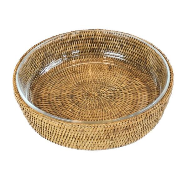 Travessa Refratária Maya Redonda Com Suporte Rattan 28Cm - Natural Home Imagem de Travessa Refratária Maya Redonda Com Suporte Rattan 28Cm - Natural Home
