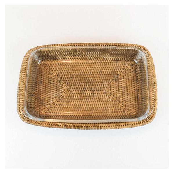 Travessa Refratária Maya Retangular Suporte Rattan 33X21x6.5Cm - Natural Home Imagem de Travessa Refratária Maya Retangular Suporte Rattan 33X21x6.5Cm - Natural Home