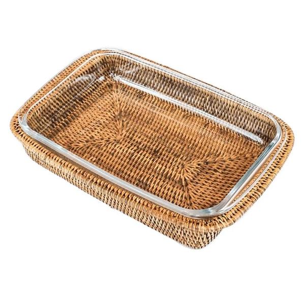 Travessa Refratária Maya Retangular Suporte Rattan 33X21x6.5Cm - Natural Home Imagem de Travessa Refratária Maya Retangular Suporte Rattan 33X21x6.5Cm - Natural Home