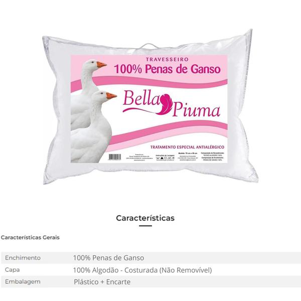 Imagem de Travesseiro 100% Penas Bella Piuma 5001bp Capa 100% Algodão