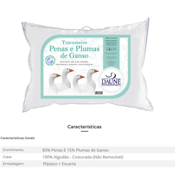 Travesseiro 85% Penas E 15% Plumas 50x70cm Branco Daune Imagem de Travesseiro 85% Penas E 15% Plumas 50x70cm Branco Daune