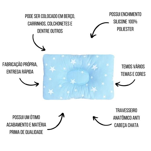 Imagem de Travesseiro Almofada Cabeça Chata Anatômico Para Bebê Menina Menino