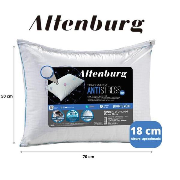 Imagem de Travesseiro Altenburg Antistress Tech 50x70 - Confortável - Ação Antimicrobiana Com Fios de Carbono Elimina a eletricidade estática do corpo