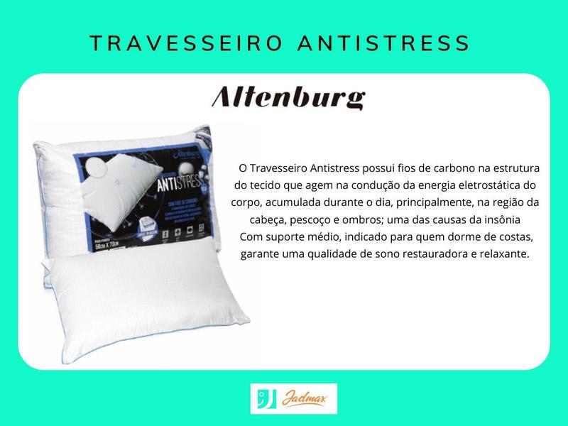 Imagem de Travesseiro Altenburg Antistress Tech 50x70 - Fios de Carbono - Tecnologia de Ponta - Ação Antimicrobiana - Alta Qualidade - Lavável