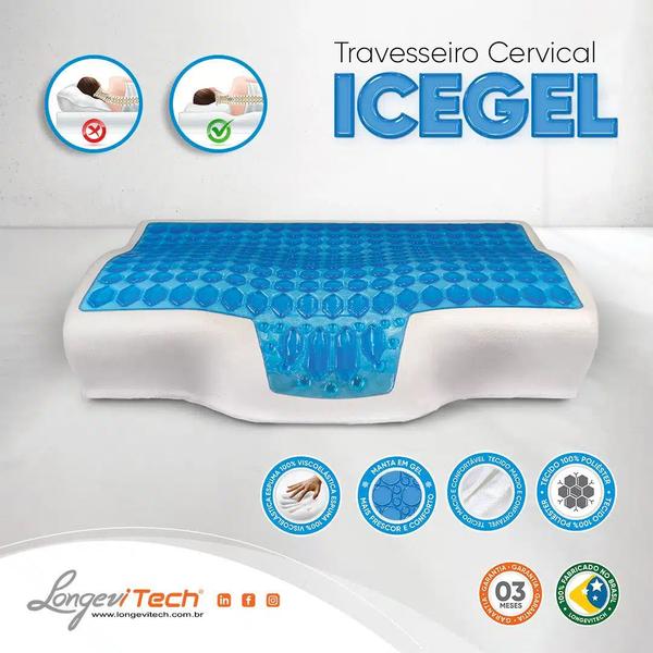 Imagem de Travesseiro Anatômico Cervical Icegel Refrescante Longevitech