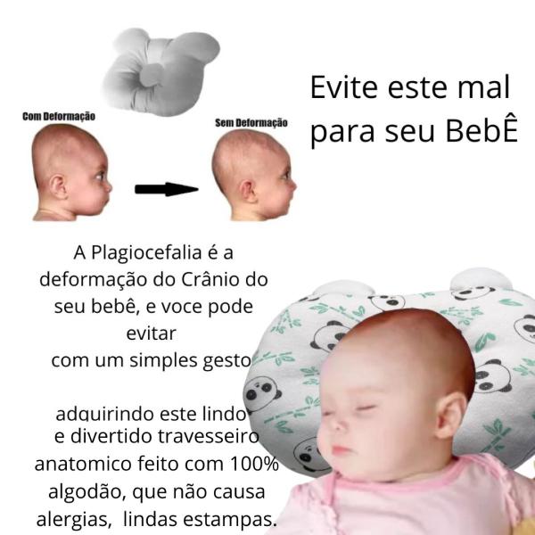 Imagem de Travesseiro Anatômico Panda em algodão Bebê Respirável Anti plagiocefalia