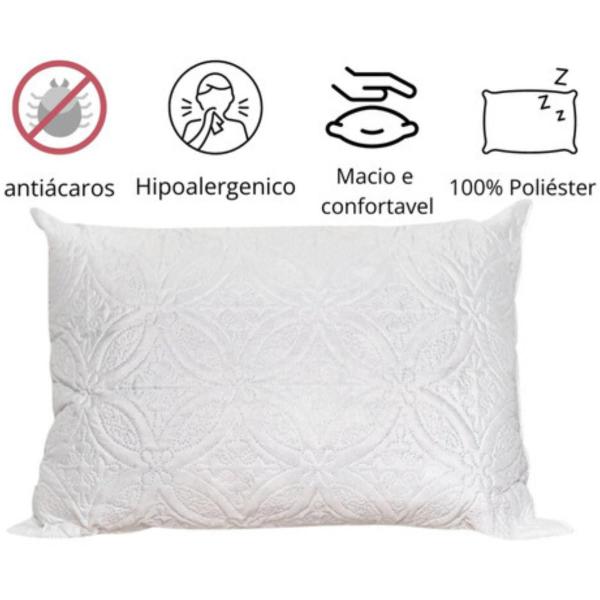 Imagem de Travesseiro Antialérgico Grande Alto E Firme de Poliéster Confortável 50cm x 70cm Kit 2 Travesseiros