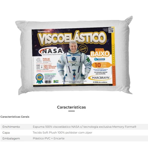 Travesseiro Baixo 10cm - Nasa - Marcbrayn Imagem de Travesseiro Baixo 10cm - Nasa