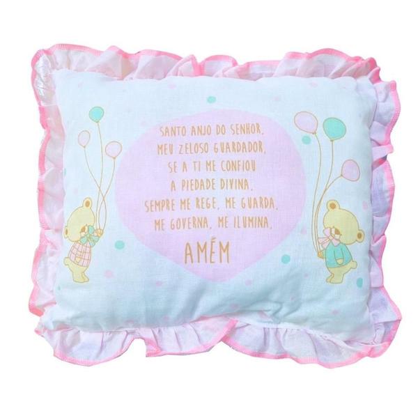 Travesseiro Bebê Com Oração e Babado Ursinho Rosa Papi Imagem de Travesseiro Bebê Com Oração e Babado Ursinho Rosa Papi