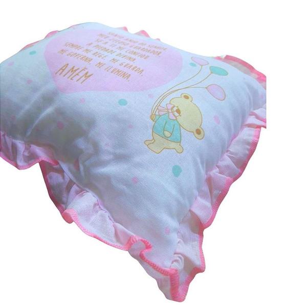 Travesseiro Bebê Com Oração e Babado Ursinho Rosa Papi Imagem de Travesseiro Bebê Com Oração e Babado Ursinho Rosa Papi