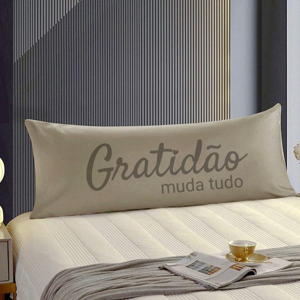 Imagem de Travesseiro De Corpo Body Pillow 40x130cm Suede Bege Gratidão Cinza