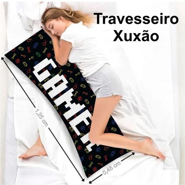 Imagem de Travesseiro de Corpo Xuxão Gamer  1,25x0,45cm Acompanha Capa com Zíper Enchimento de Silicone