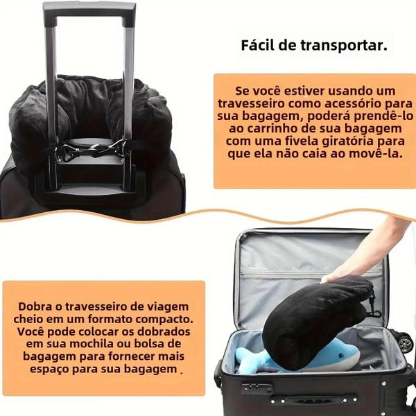 Imagem de Travesseiro De Viagem Recarregável Portátil, Suporte Para Pescoço Cervical, Bolsa De Armazenamento