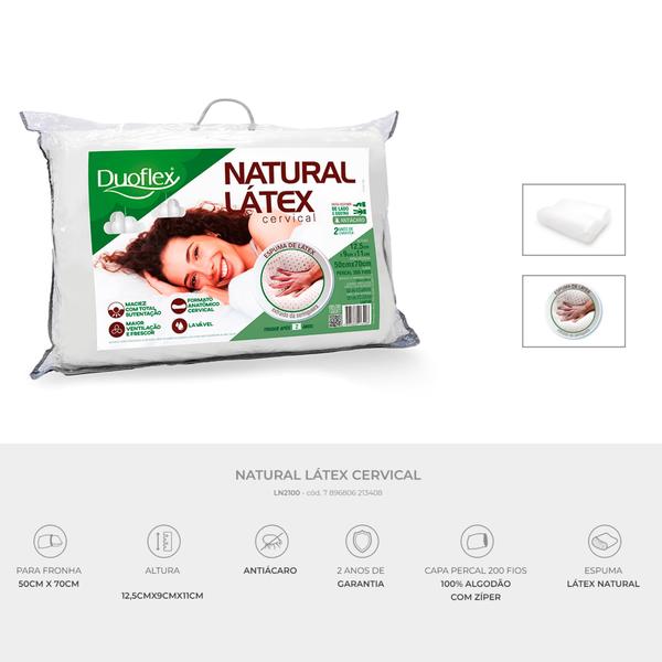 Imagem de Travesseiro Duoflex Natural Látex Cervical, Branco, para fronha 50 x 70 cm