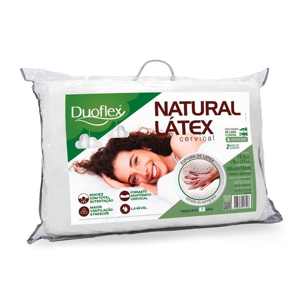 Imagem de Travesseiro Duoflex Natural Látex Cervical, Branco, para fronha 50 x 70 cm