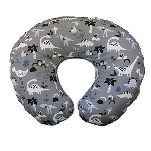 Imagem de Travesseiro e posicionador de enfermagem Boppy   original Dinossauros Cinzentos com  Branco, Preto e Azul Amamentação, Alimentação de Mama, Apoio ao Bebê  Com cobertura de mistura de algodão removível  Suporte ao tempo de despertar