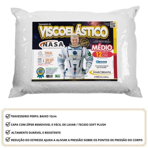 Imagem de Travesseiro Espuma Nasa Viscoelástico Marcbrayn - Perfil Baixo 12cm - Antiácaro - Antifungos - Antialérgico