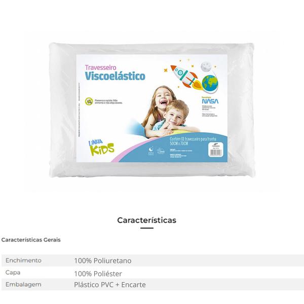 Imagem de Travesseiro Infantil Kids NASA Viscoelástico Z5101 50cm x 70cm Branco