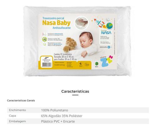 Imagem de TRAVESSEIRO NASA Baby Infantil Antissufocante 40x30 Percal