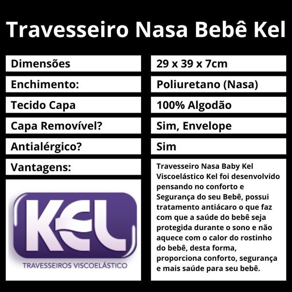 Imagem de Travesseiro Nasa Baby Viscoelástico Kel 29 x 39 x 7cm Poliuretano