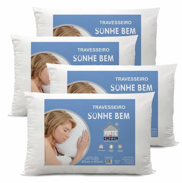 Travesseiro Sonhe Bem Antialergico Siliconado kit 4 Und Branco - Arte Cazza Travesseiro Sonhe Bem Antialergico Siliconado kit 4 Und Branco - Arte Cazza