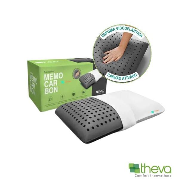 Imagem de Travesseiro Theva Memocarbon - Viscoelástico com Carvão ativado - Absorve excesso de Umidade Corporal e Neutraliza Odores