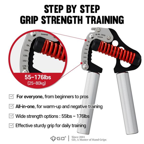 Imagem de Treinador de força de aderência GD IRON GRIP 80.L ajustável 25-80 kg