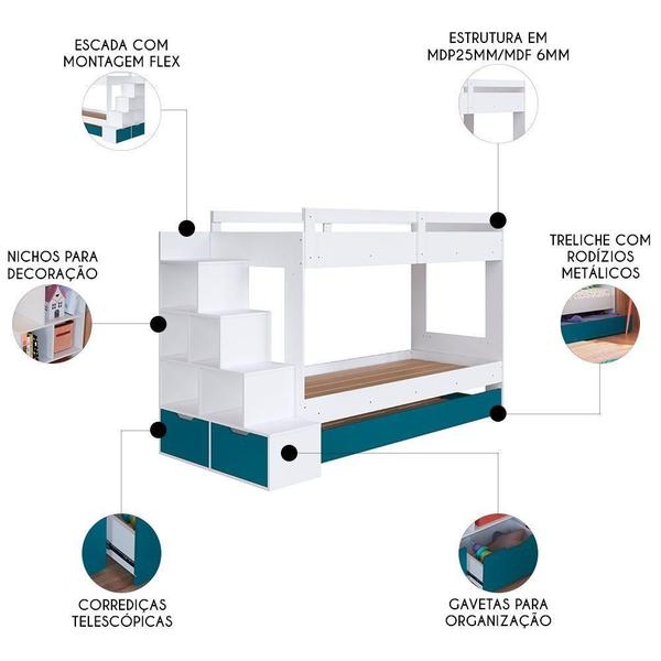 Imagem de Treliche Infantil Com Escada E Nichos Infix C06 Branco-azul - Mpozenato