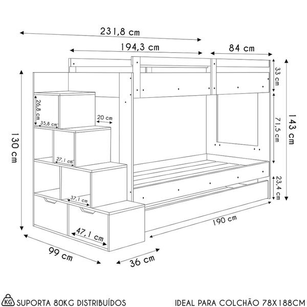 Imagem de Treliche Infantil Com Escada e Nichos Infix C06 Branco - Mpozenato